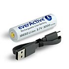 18650 Batteri 3,7V 3400mAh m/innebygd lader for Micro USB
