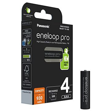 Panasonic eneloop pro AAA Batteri 1,2V (1,5V) 930mAh BK-4HCDE 4pk