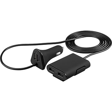 Genial USB 12/24V billader med 9,6A og 4 utganger, to av de med forlenger for baksete