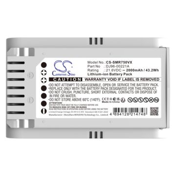 Batteri for Samsung DJ96-00227A, Jet 70, Jet 70 Easym VS15T703 DJ96-00221A 21.6 V 2000 mAh Li-ion
