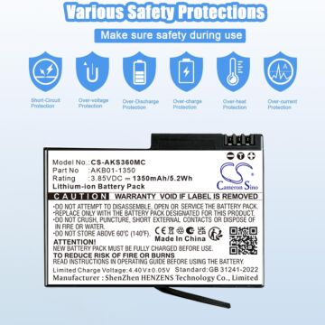 Batteri for AKASO 360 Action Camera, Weatherproof 360 Action C AKB01-1350 3.85 V 1350 mAh Li-ion