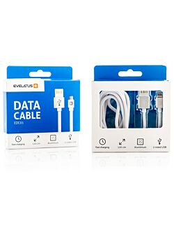 Hvit 2 Meter lang Micro USB data kabel med dobbelsidig USB plug