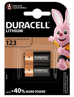 CR123A Duracell Lithium 123 (CR17345) 3V - 2pk