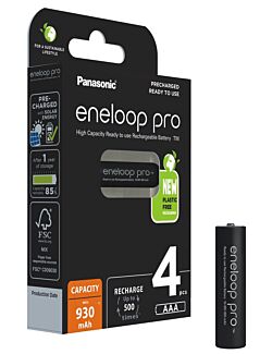 Panasonic eneloop pro AAA Batteri 1,2V (1,5V) 930mAh BK-4HCDE 4pk